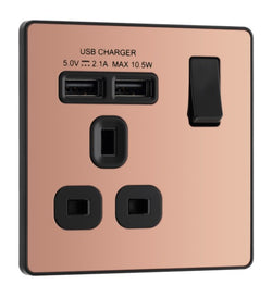 BG Evolve Polished Copper Single Switched 13A Power Socket + 2 X USB (2.1A) - PCDCP21U2B