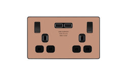 BG Evolve Polished Copper Double Switched 13A Power Socket + 2 X USB (3.1A) - PCDCP22U3B