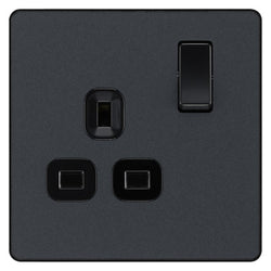 BG Evolve Matt Grey Single Switched 13A Power Socket - PCDMG21B