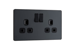 BG Evolve Matt Grey Double Switched 13A Power Socket - PCDMG22B